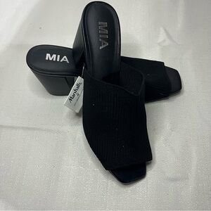 MIA Black Knit Open-Toe Block Heels